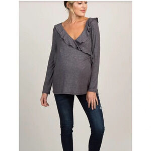 NewCharcoal Heather  Maternity‎ Nursing Wrap Top